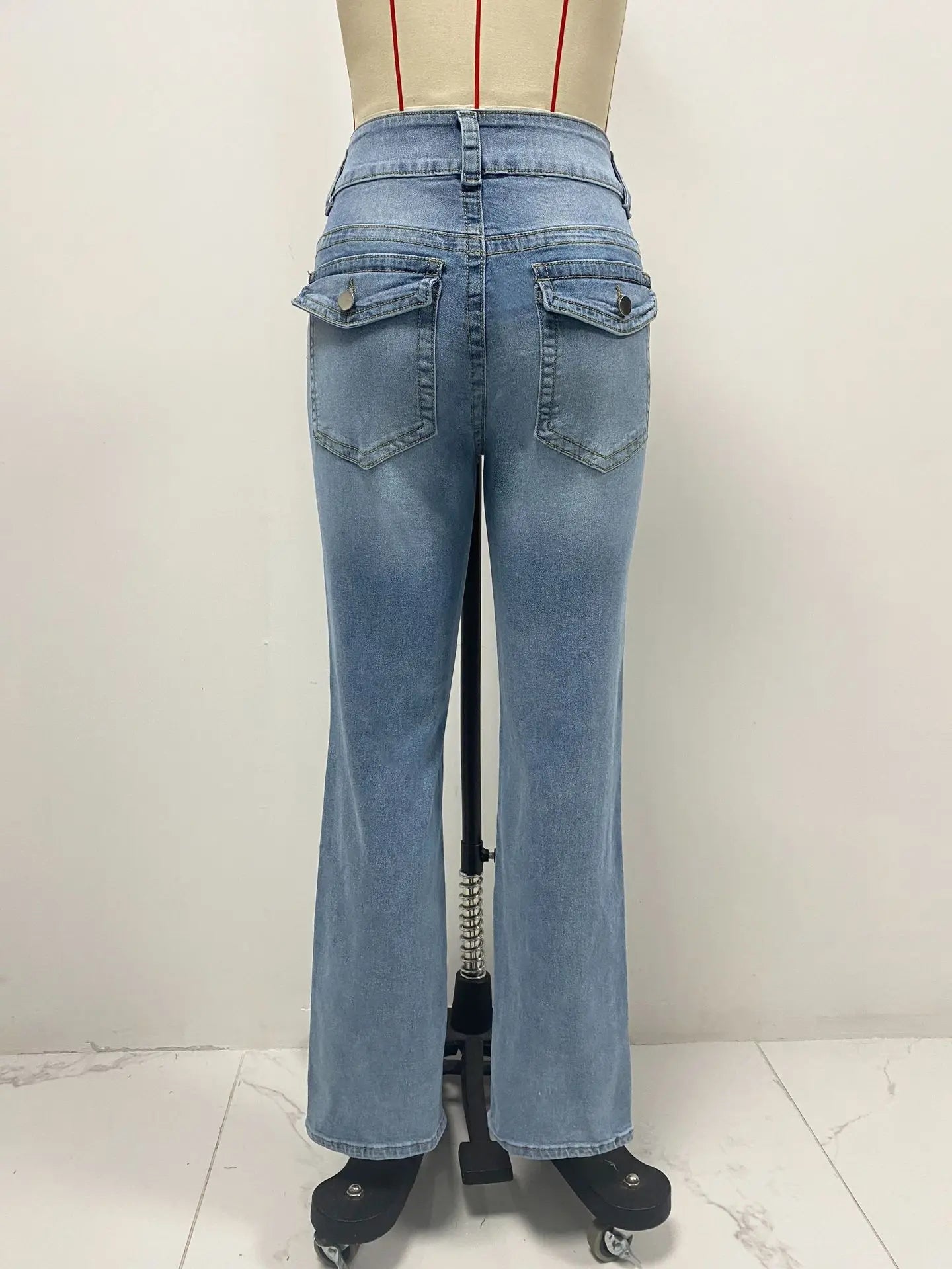 Jeans Denim Pant Women Long Pants Bodycon Button Pocket Splice Straight Trousers Solid Y2k Blue Mom Mid Waist Slim Streetwear Aviola