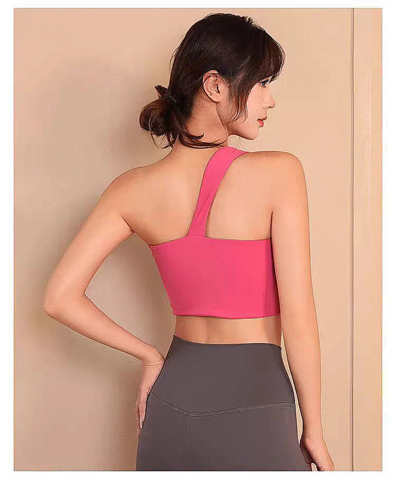 Women Yoga Bra Sexy Slant Strap Fashion Sports Bras Yoga Top Vest Yoga Gym Bra outdoor Sport Running Fitness Sport Underwear Aviola