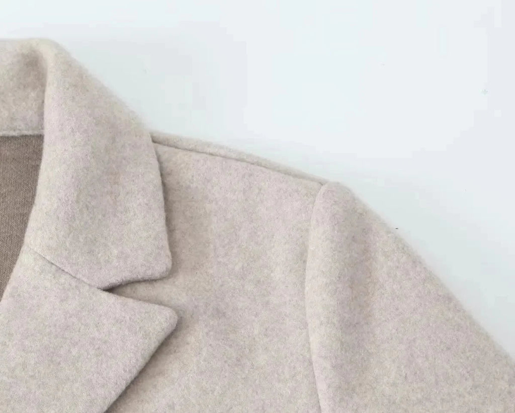RARF Women Woolen coat Fashion Solid Open Stitch Long Trench Coats Vintage V-Neck Full Sleeves Female Chic Lady Outfits Aviola