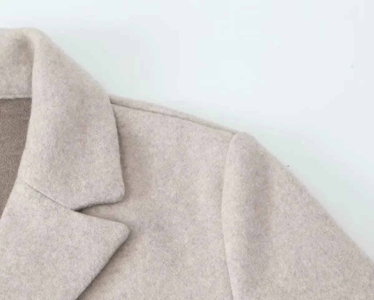 RARF Women Woolen coat Fashion Solid Open Stitch Long Trench Coats Vintage V-Neck Full Sleeves Female Chic Lady Outfits Aviola