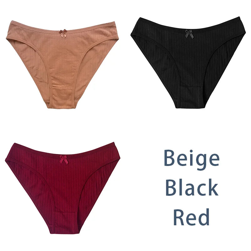 3PCS/Set Women Cotton Panties Sexy Classic Underwear Low Rise Female Rib Underpants Girls Comfort Briefs Bow Lingerie Aviola