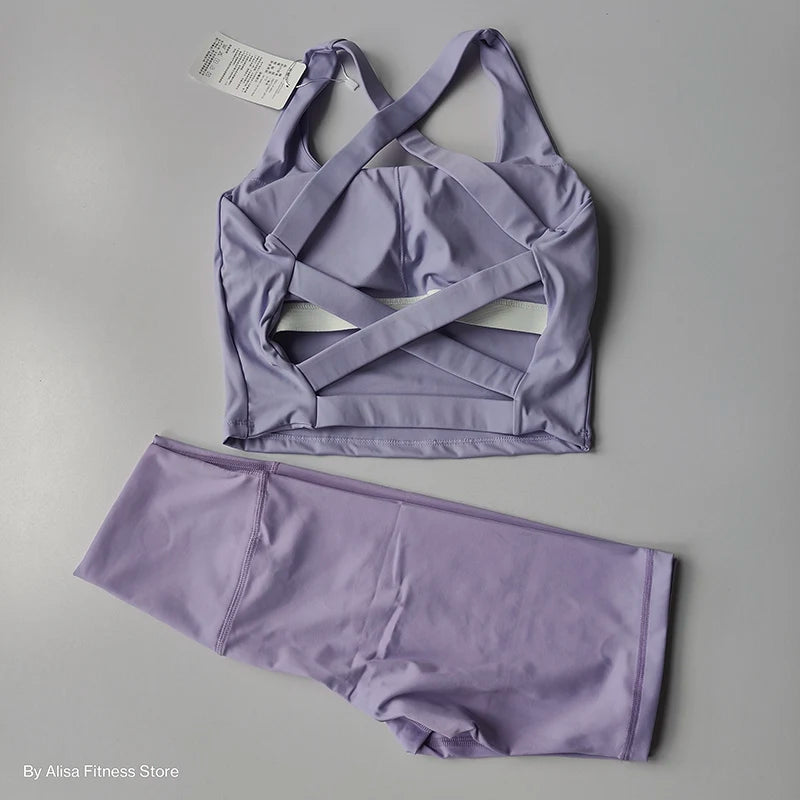2PCS  Women Yoga Set Workout Sports Bra Set Sportswear Gym Clothing Fitness Long Sleeve Crop Top High Waist Shorts Sports Suits Aviola