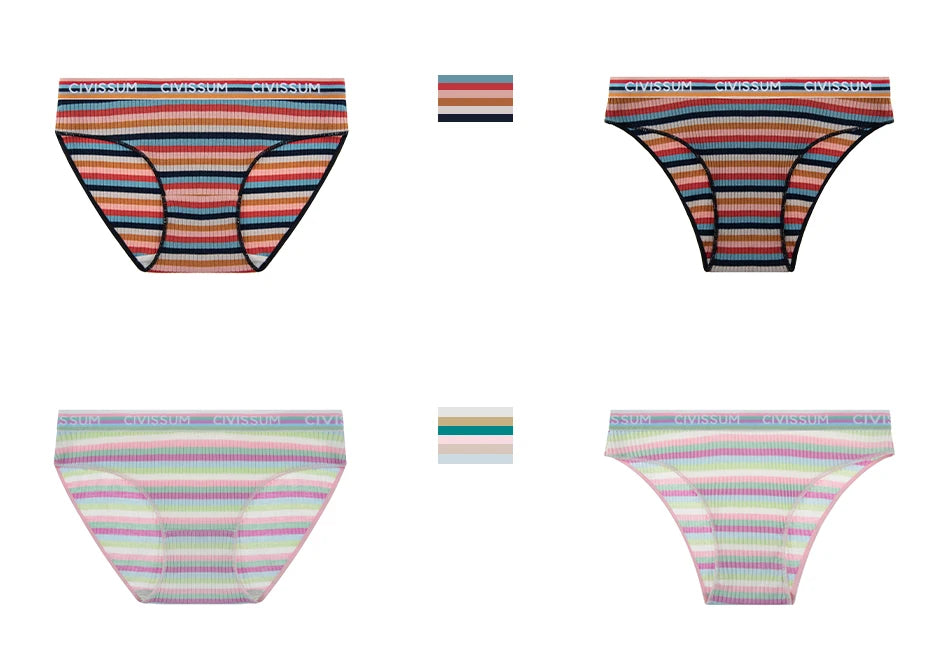 Women Cotton Seamless Panties Female Plus Size Sweety Underwear Sexy Colorful Rainbow Striped Lingerie Girls Cute Briefs NK606 Aviola