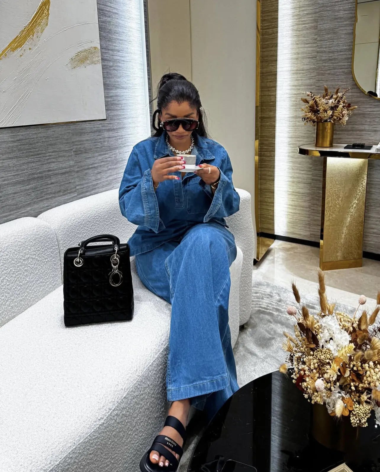 Denim Pant Set Women Two Piece Sets Turn Down Collar Mom Jeans Shirt Tops Wide Leg Long Pants Straight Trousers Y2k Streetwear Aviola