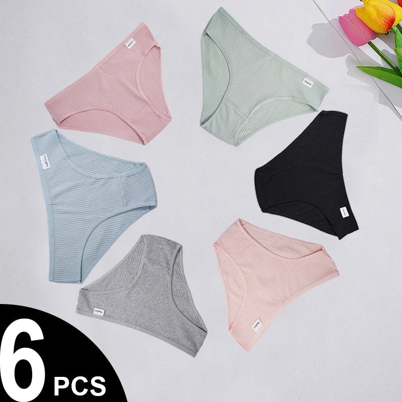 6PCS Women's Panties Set Simple Striped Briefs Female Cotton Underwear Sexy Lingerie Underpants for Female Aviola