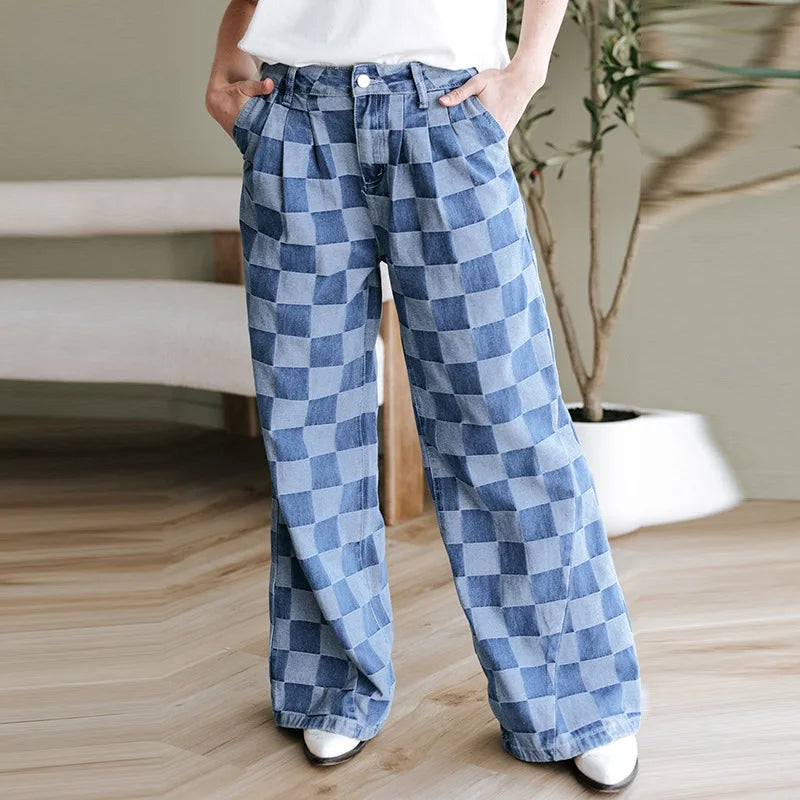 Denim Pant Women Mom Jeans Wide Leg Long Pants Casual Loose High Waist Straight Trousers Y2k Streetwear Splice Punk Club 2025 Aviola