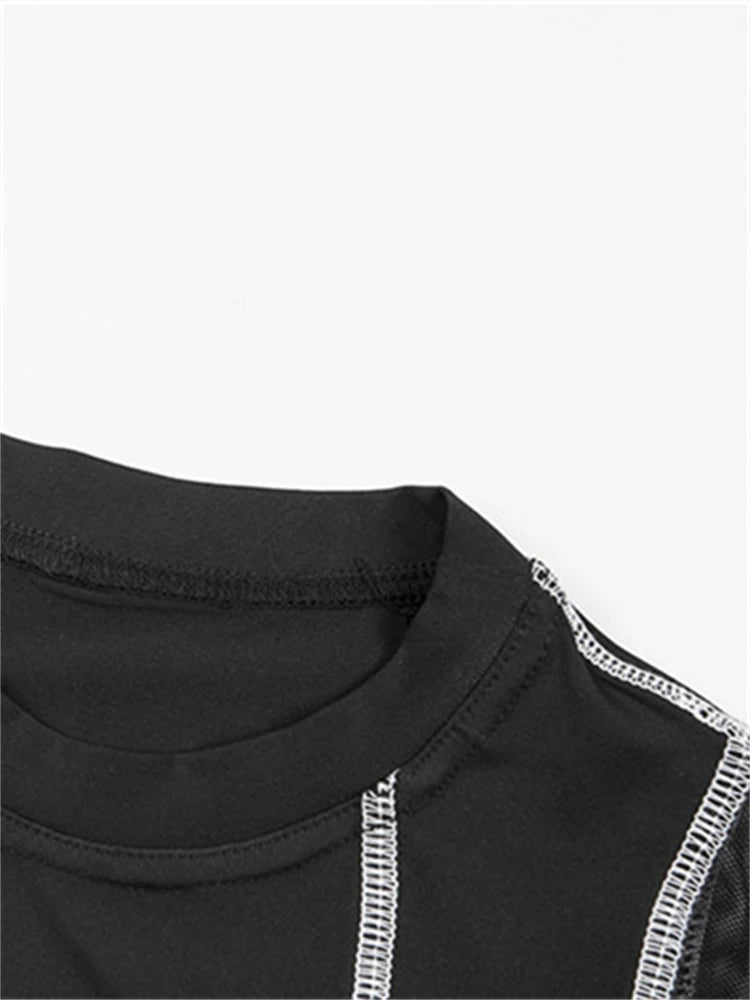 Nibber Mesh Patchwork Letter Print Bodysuits Women Full Sleeve Turtleneck Biker New Fashion Female Top Street Casual Rompers Aviola