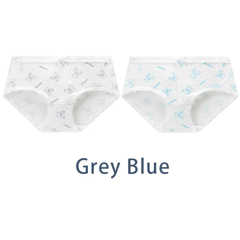 2PCS/Set Women Cotton Panties Girls Cute Bear Briefs Bow Mid Waist Underpants Girls Cartoon Underwear Female Sweet Lingerie Aviola