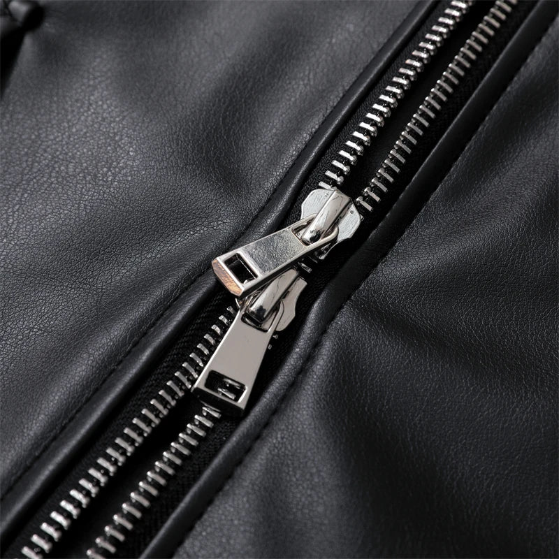 RARF  Women's new spring and autumn style black imitation leather locomotive style loose jacket coat handsome pu motorcycle top Aviola