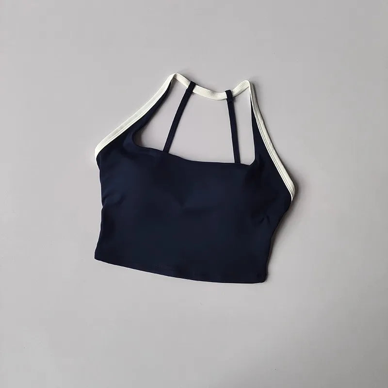 Women's Beauty Back Sports Bra Shockproof Fixed Pad Yoga Bras Running Underwear Training Color Block Fitness Vest Gym Tops Aviola