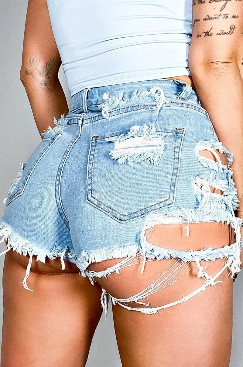 Hole Ripped Shorts Jeans Washed Distressed Denim High Waist Spliced Straight Loose Fit Pockets 2025 Vintage Casual Basics Aviola