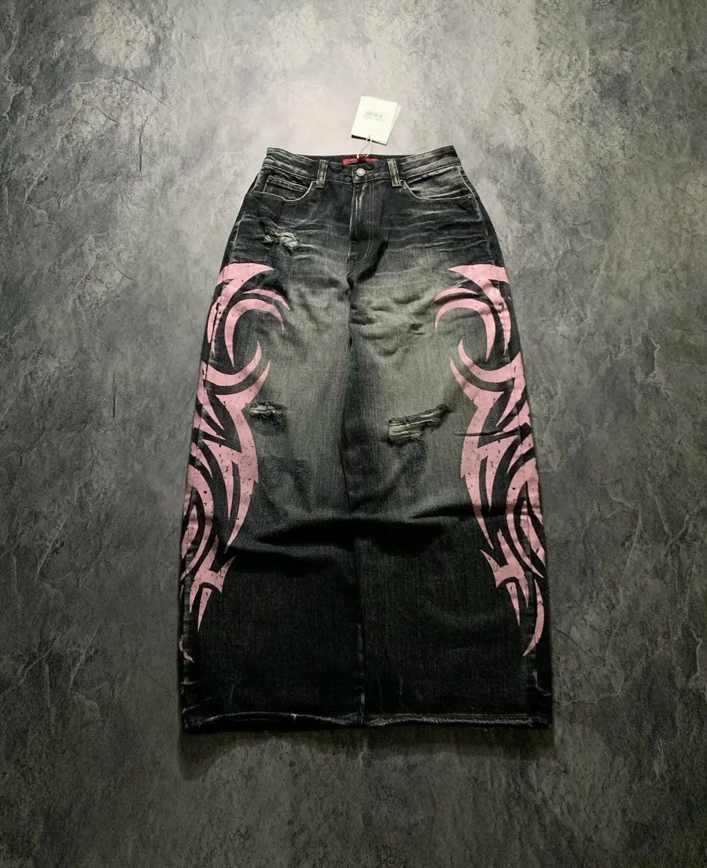 Denim Pant Women Jeans Wide Leg Long Pants Hole High Waist Straight Trousers Y2k Streetwear Print Mom Jeans Casual Loose 2025 Aviola