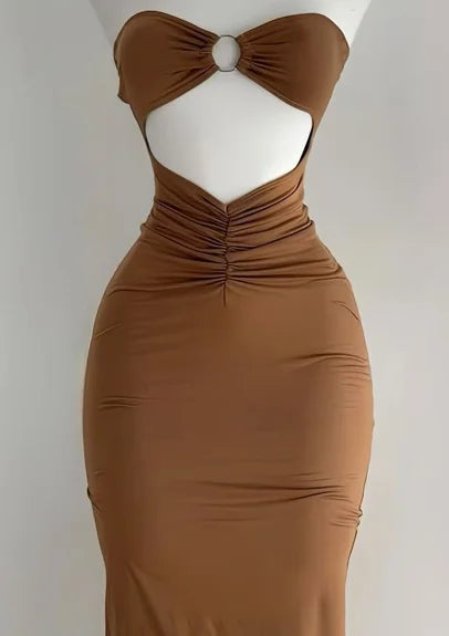 The 2025 summer new solid color sleeveless sexy strapless cutout long dress from Europe and America Aviola