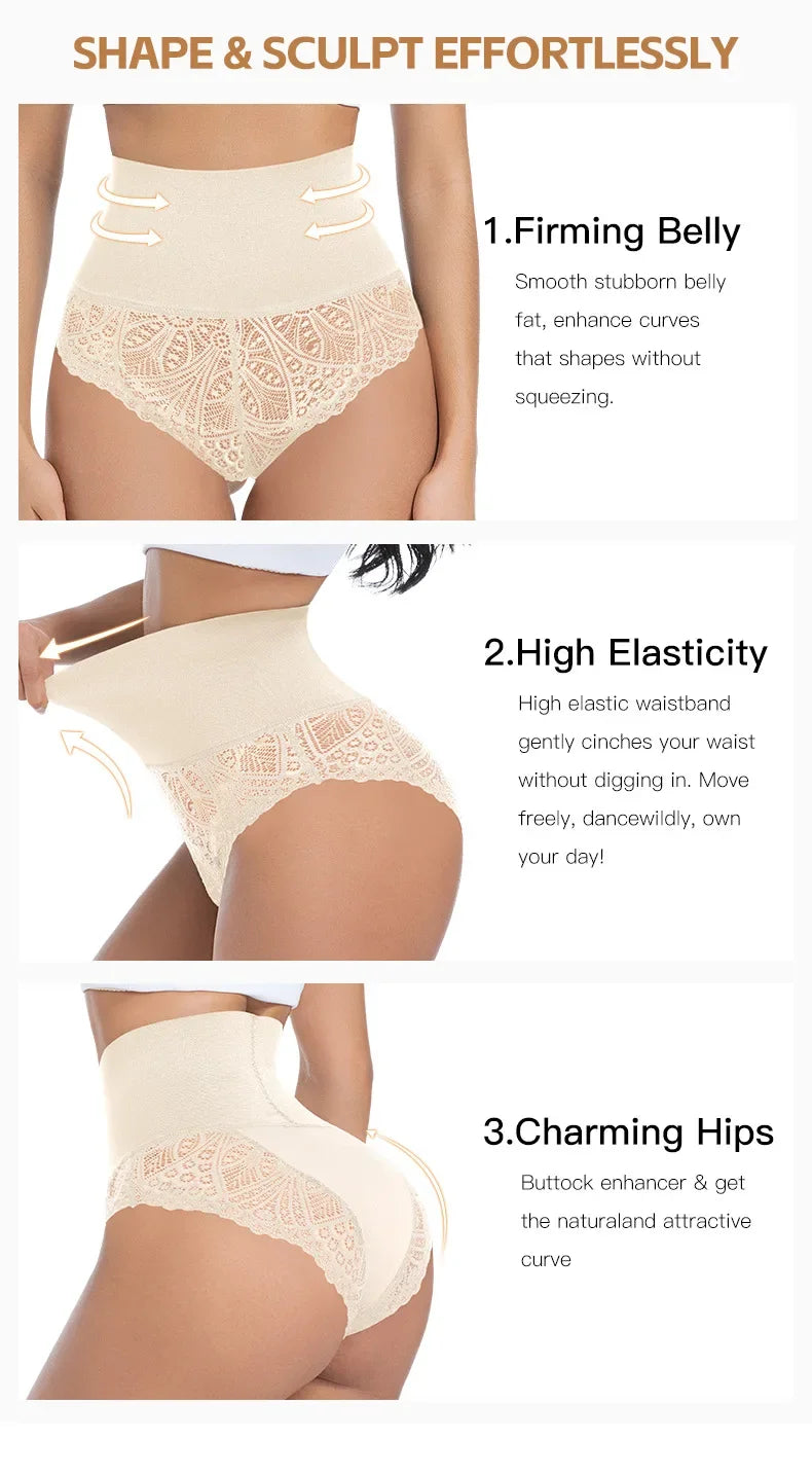 Women's Lace Tummy Control Panties High Waist Slimming Shaper Briefs Sexy Body Shapewear with Butt Lifting and Hourglass Fit Aviola