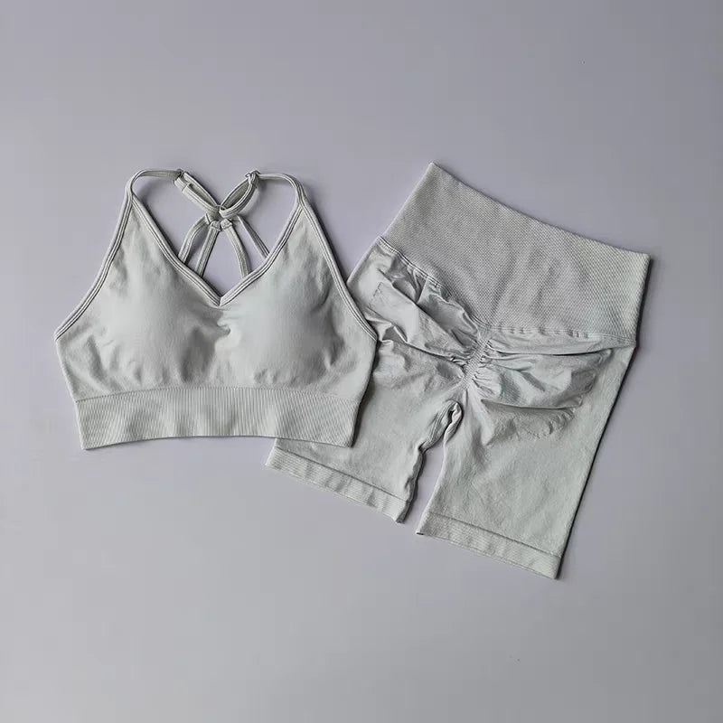 2 Pcs Yoga Sets Women High Waist Workout Outfits Gym Wear Gym Clothing Sports Suits Fitness Tracksuit Sportswear Shorts Suit Aviola