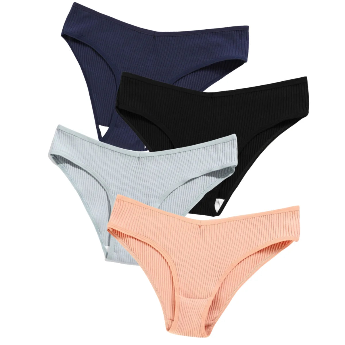 4Pcs/Set Seamless Panties Cotton Briefs Low Waist Bikini Panty Sports Underwear Breathable Solid Color Ribbed Underpants Aviola