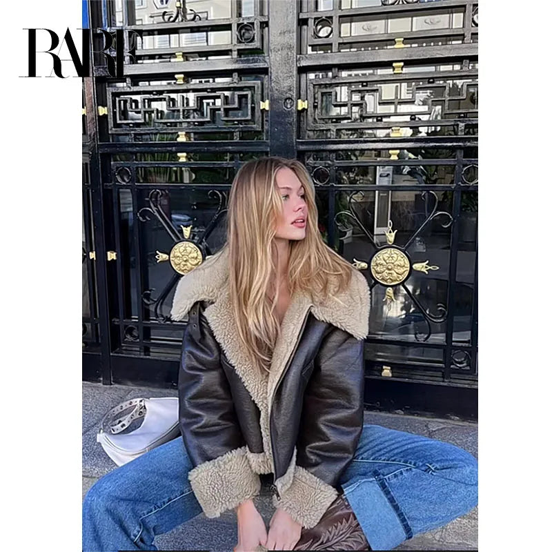 RARF The spot 2024 Autumn winter new women's thickened warm double-sided short jacket Women's brown coat Aviola