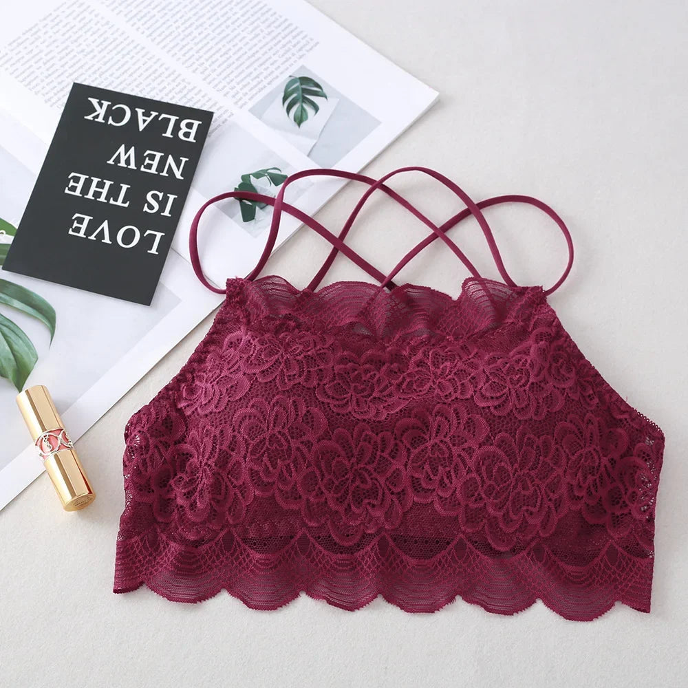 Lace Bra Tube Top For Women Non-wire Bra Tops Female Crop Top Cross Back Beauty Back Underwear Lace Bralette Lingerie Aviola