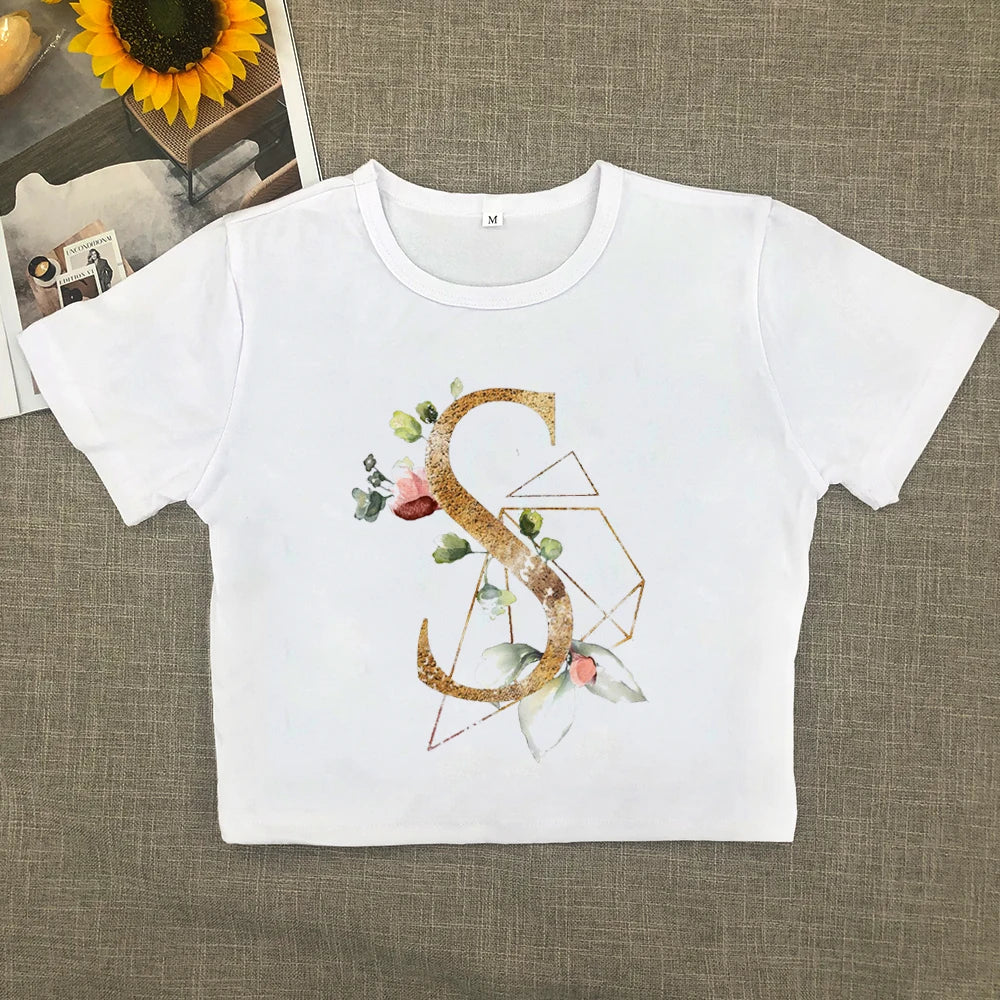 2024 Europe and the United States new printed art letter short sleeve women with street women T-shirt Y2K Aviola