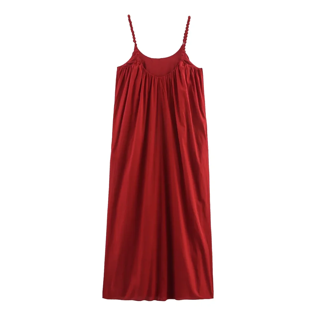 BM&MD&ZA2025beads decoration design loose casual versatile simple suspender dress summer new women's long skirt Aviola