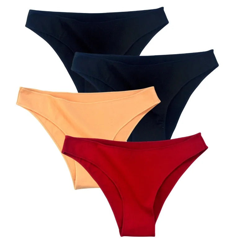 4Pcs/Set Cotton Panties Low Rise Briefs Solid Color Women Seamless Underwear Breathable Underpants Lingerie Comfy Intimate Aviola