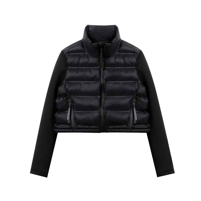 RARF Women's stand-up collar pressure glue zipper Black splicing space cotton jacket jacket for women Aviola