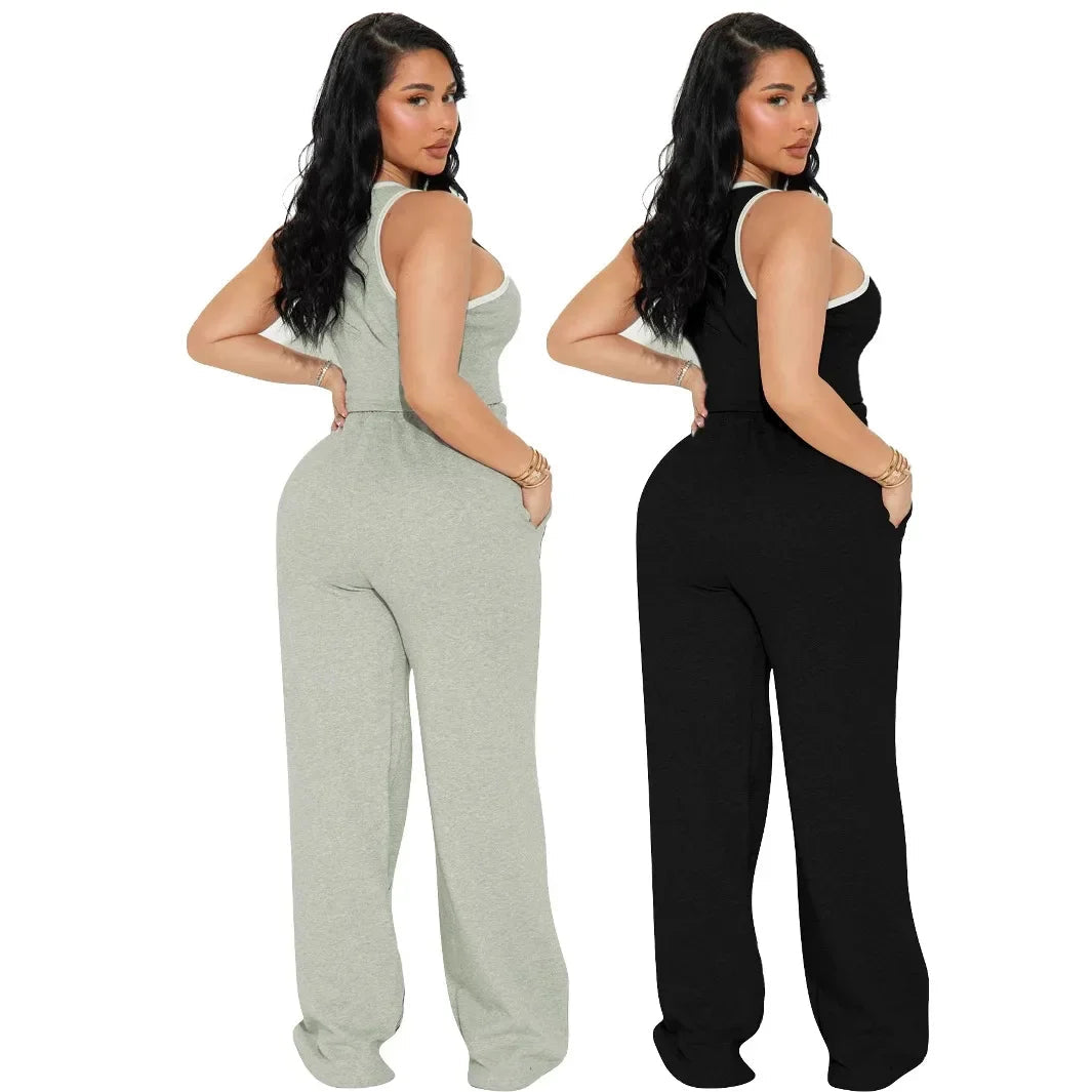 Two Piece Sets Women Sports Suit Vest Top Wide Leg Pants Striped Elastic Waist Matching Sets Trousers Sportswear 2025 Tracksuit Aviola