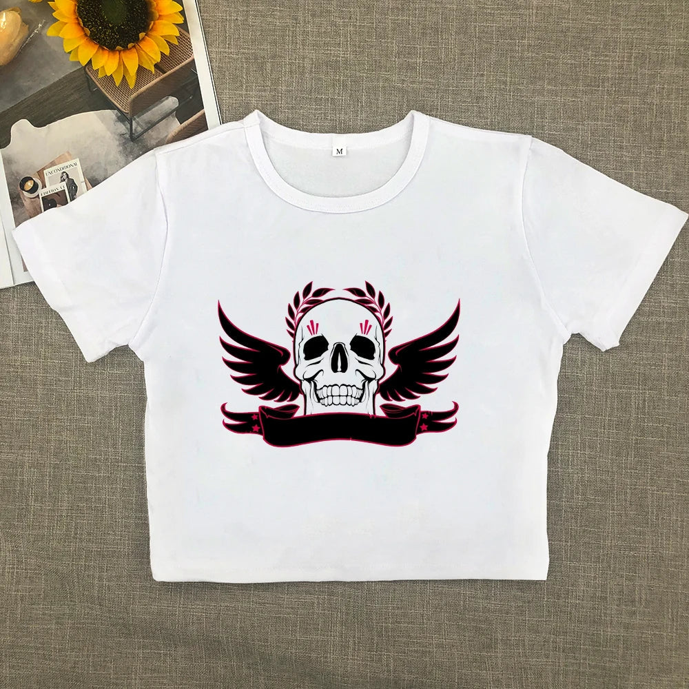2024 Europe and the United States street new skull series printed short sleeve women Y2K women's T-shirt vest strap inside Aviola