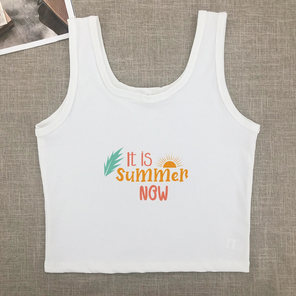 2024 Europe and the United States street new print season art text short sleeve women Y2K women's T-shirt vest halter Aviola