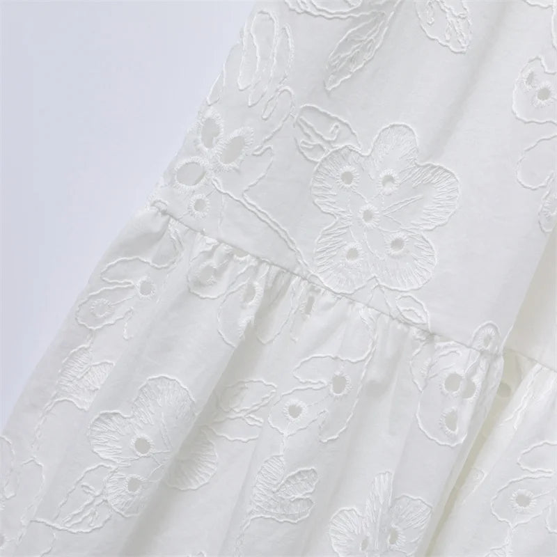 RARF  vestido elegante de encaje bordado para mujer, vestido blanco de empalme, Floral, ahuecado, suelto, informal, para fiesta Aviola
