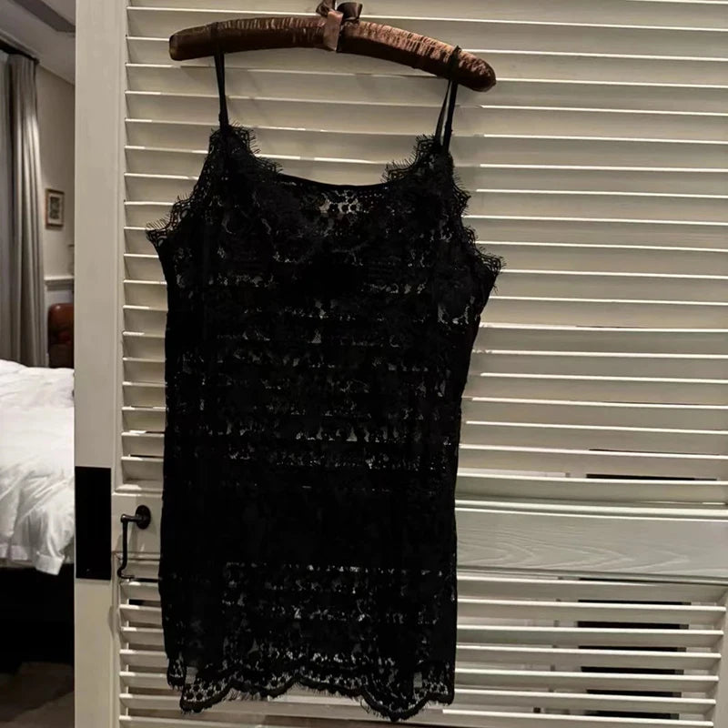 MEXZT Lace Sheer White Tank Top Women Y2K Sexy V Neck Black Camis Fashion Gyaru Streetwear Korean Hollow Out Design Casual Tees Aviola