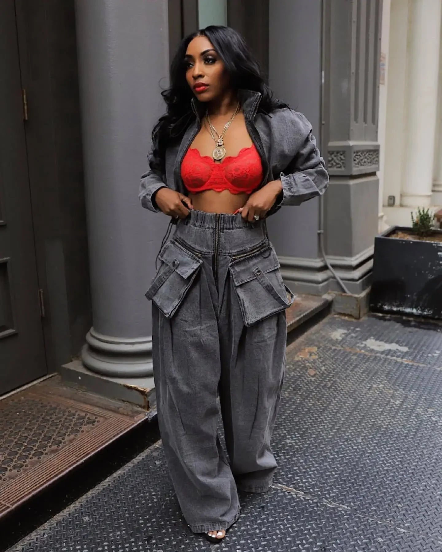 Denim Two Piece Sets Women Coat Jacket Wide Leg Pants Jeans Suits Matching Sets Trousers Outfits 2025 Y2k Streetwear Party Aviola