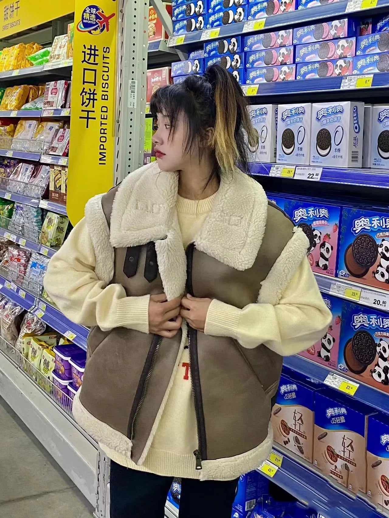 RARF 2024 autumn winter new ladies warm fur integrated sleeveless fleece stitching coat vest jacket Aviola