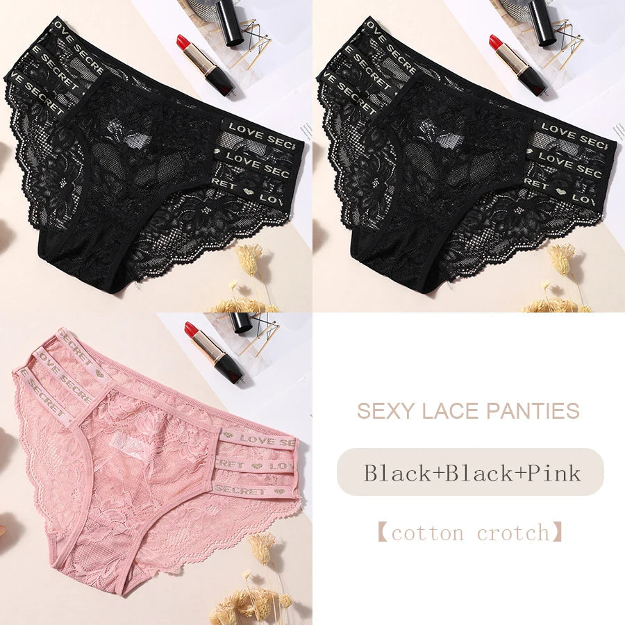 3PCS/Set Sexy Transparent Briefs Lace Panties for Women Lingerie Panties Floral Lace Female Underwear Ladies Underpants Lingerie Aviola