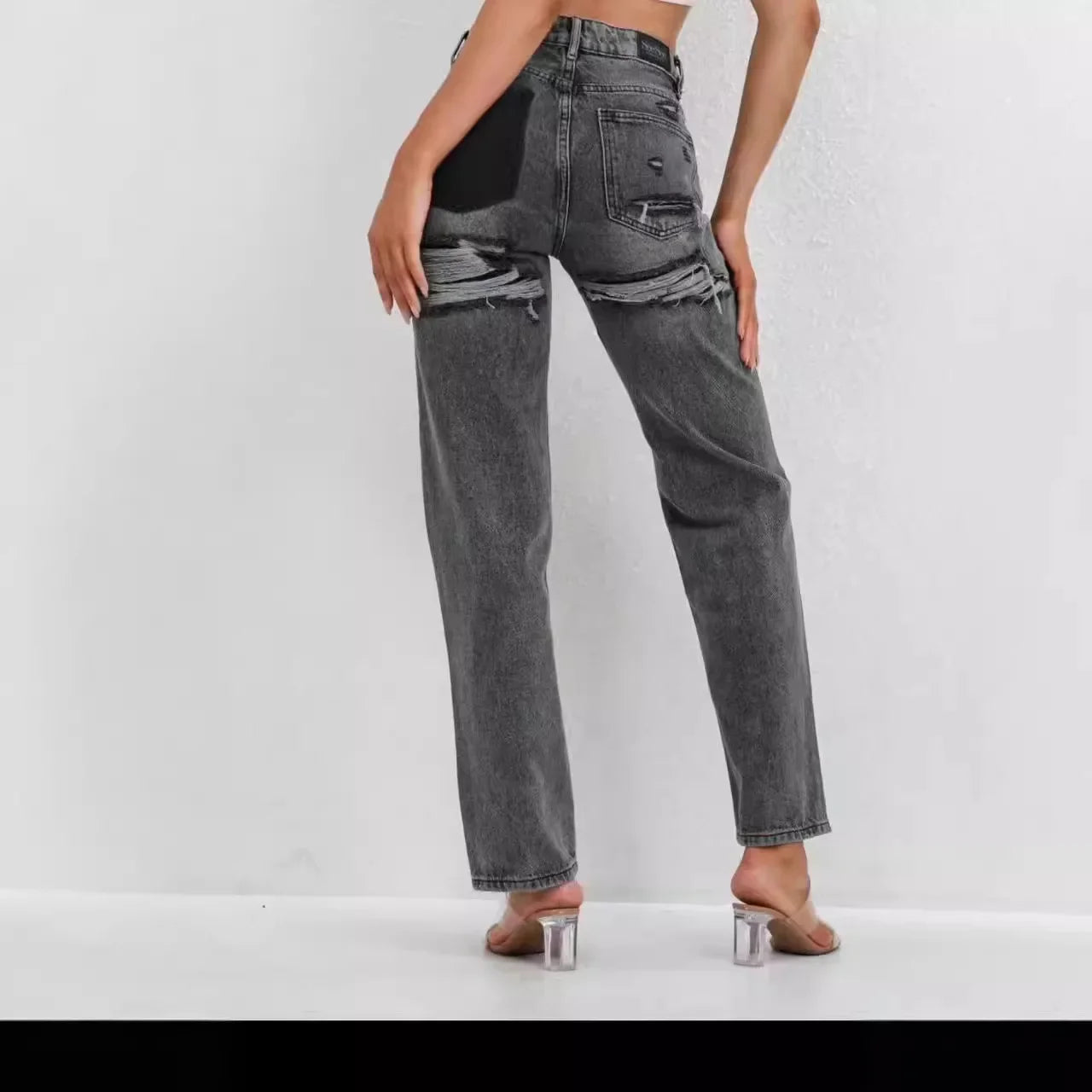 Ripped Jeans for Women Hole Pants Streetwear Low Waist Washed Distressed Pockets Denims 2025 Mom Jeans Vintage Straight Trousers Aviola