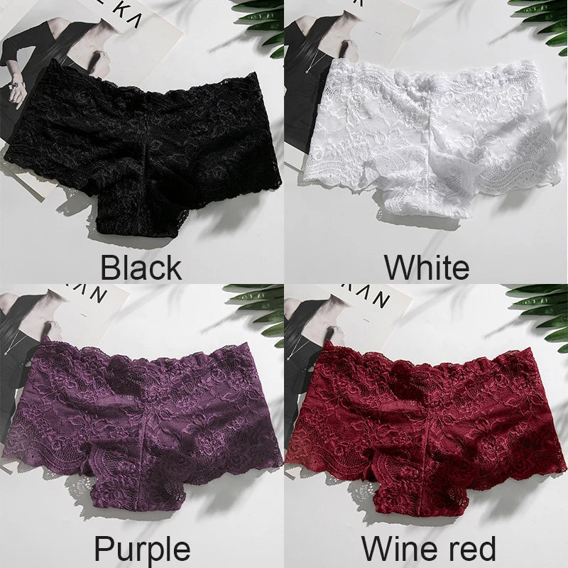 4PCS/Set Lace Women Panties Sexy Underwear Perspective Floral Hollow Out Briefs Female Underpants Breathable Ladies Lingerie Aviola