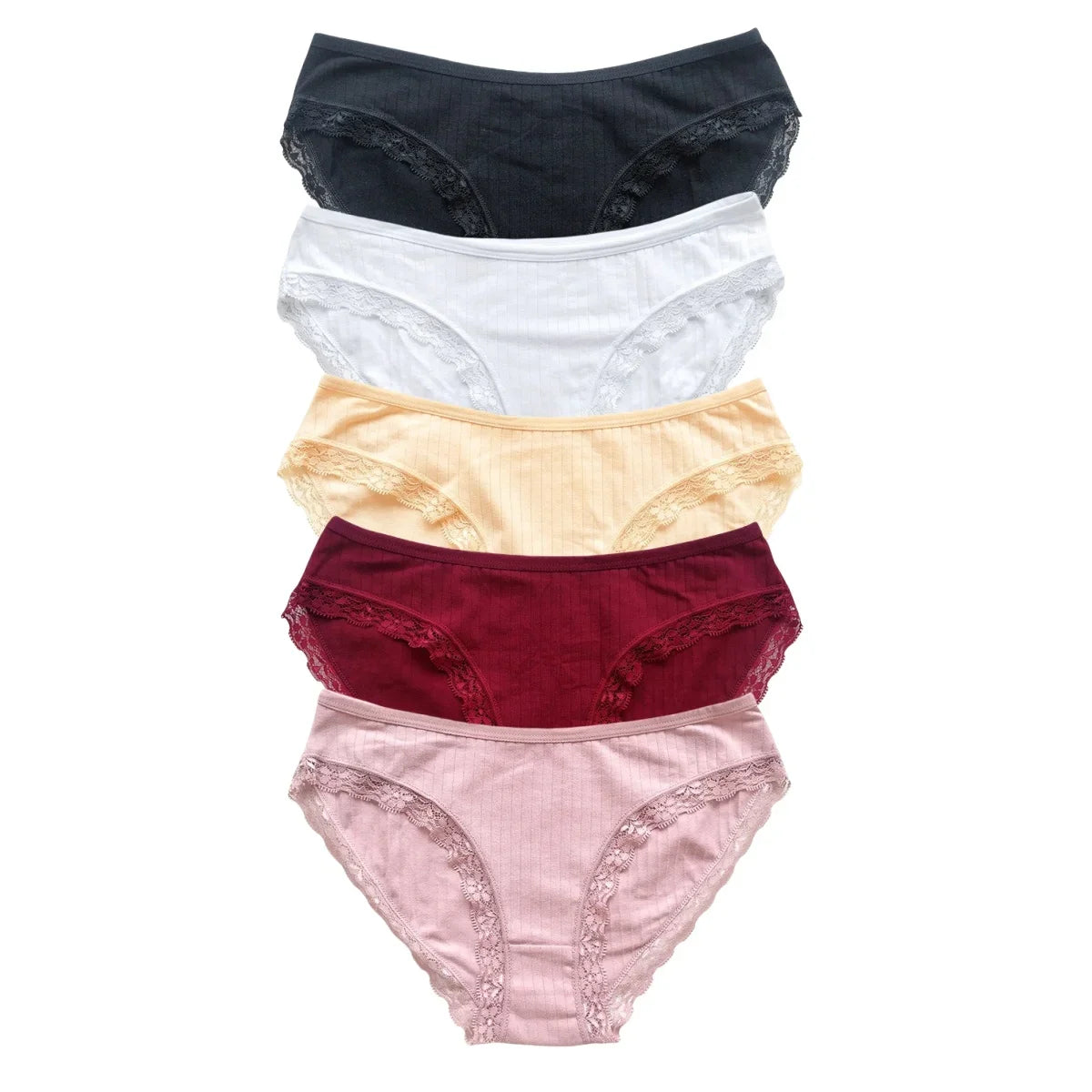 5Pcs/Set Cotton Panties Women Lace Trim Briefs Female Underpants Solid Color Panty Seamless Underwear M-XL Panties Lingerie Aviola