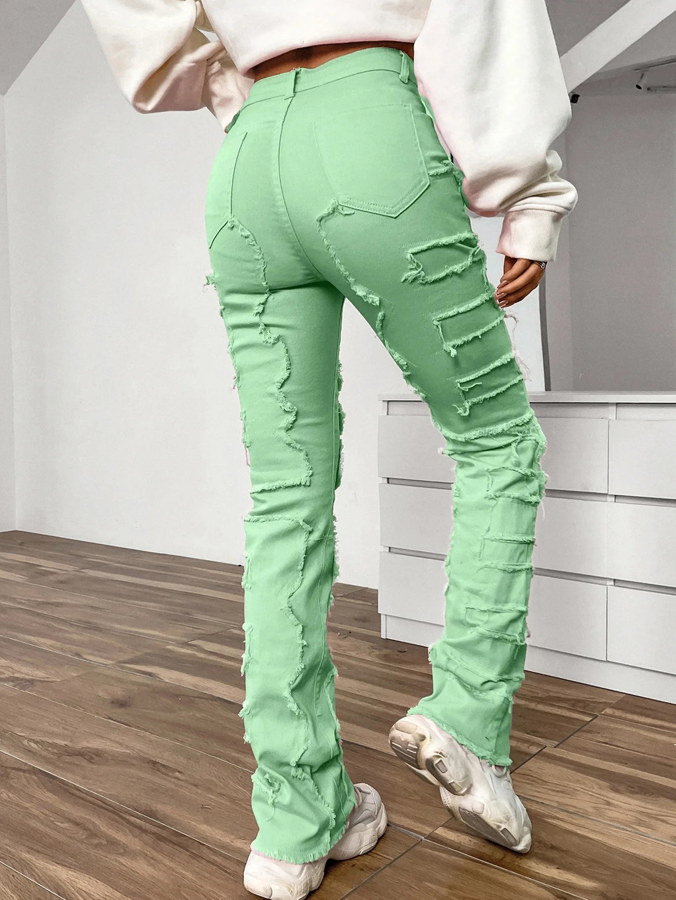 Women Jeans Denim Straight Pants Spliced Patchwork High Street Slim Fit Pockets Mid Waist Washing Zipper Slight Srech 2024 Aviola