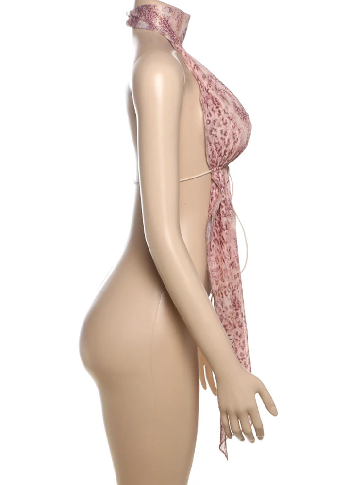 Nibber Sexy Leopard Print Backless Camisole Women Y2K Shirring Ruched Halter Sleeveless Elegant Party Summer Trend Slim Vest Aviola