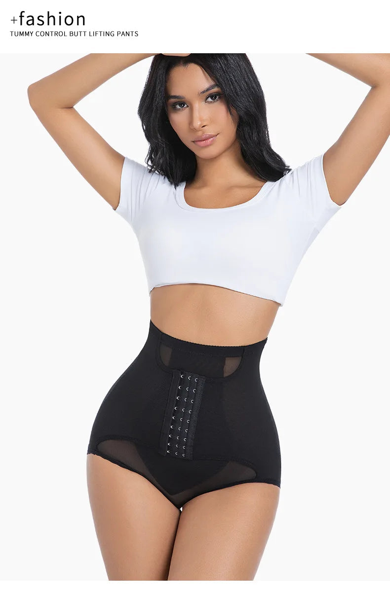 Women’s Waist Control Shapewear Panty with 3-Row Hooks Double Tummy Compression Mesh Butt Lifter High Waist Slimming Body Shaper Aviola