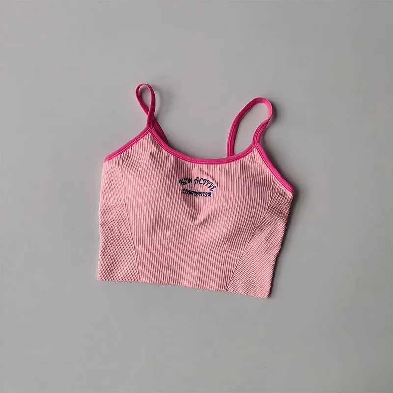 Women Breathable Sports Bra Fitness Tops Gym Crop Top Brassiere Push Up Camisole Sport Bras Gym Workout Top Letter Yoga Bra Aviola