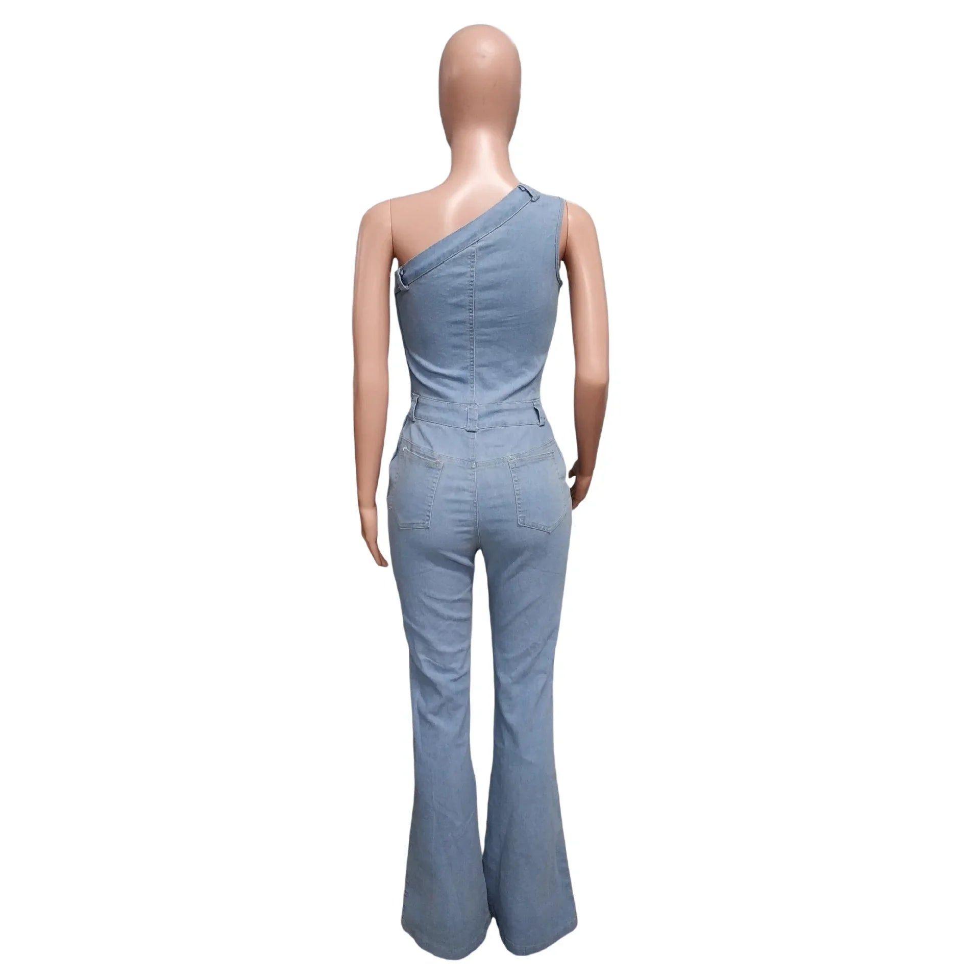 Flare Denim Pants Full Length Women Jeans One Piece Overalls Spliced Solid Jumpsuits Loose Pockets High Waist Basics Washed Aviola