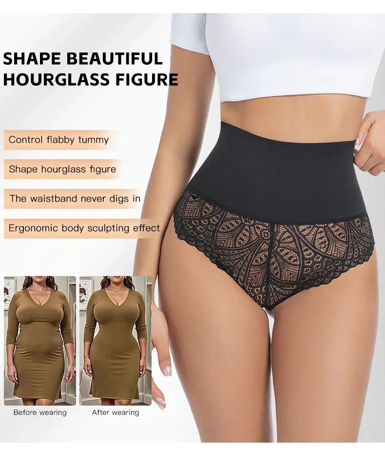 Women's Lace Tummy Control Panties High Waist Slimming Shaper Briefs Sexy Body Shapewear with Butt Lifting and Hourglass Fit Aviola