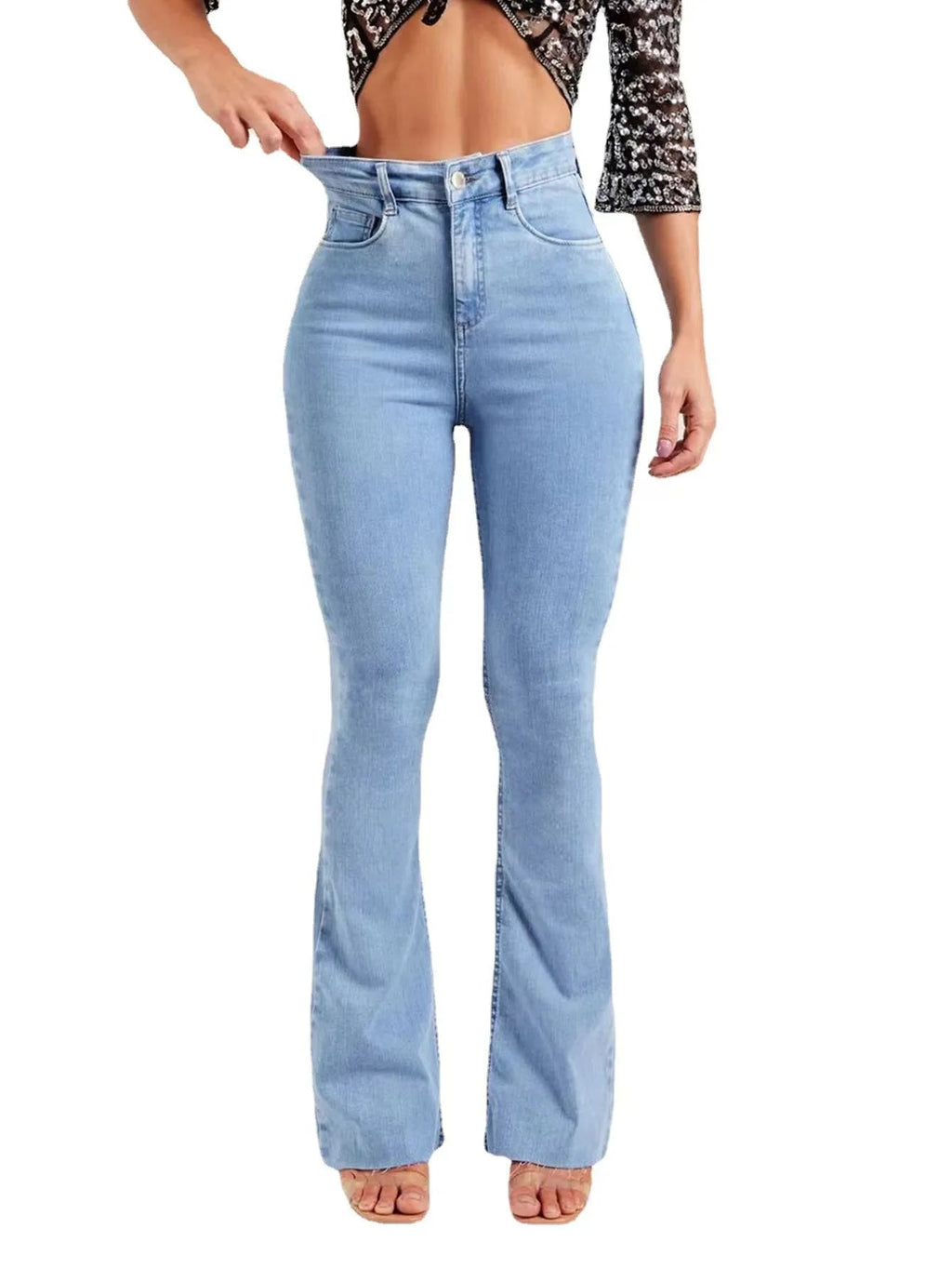Women Jeans Flare Pants Denim Washing Loose Fit Bootcut Pockets High Street Slight Strech Solid Full Length Spring 2024 Aviola
