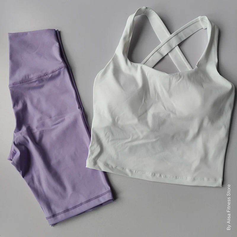 2PCS  Women Yoga Set Workout Sports Bra Set Sportswear Gym Clothing Fitness Long Sleeve Crop Top High Waist Shorts Sports Suits Aviola