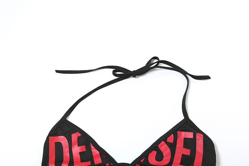 Nibber Letter Print Woman 3 Piece Set Bandage Bra+Mini Bottoms+Mini Skirt Beach Party Fashion Sexy Style Hottie Matching Suit Aviola
