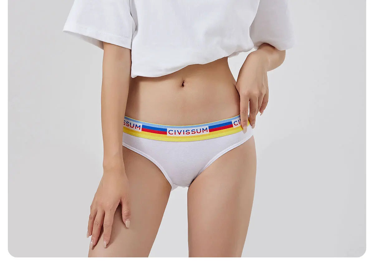 Women 100% Cotton Sexy Rainbow Panties Female Low Waist Underwear Classic Design Lingerie Girls Cute Briefs Aviola