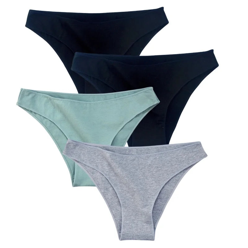 4Pcs/Set Cotton Panties Low Rise Briefs Solid Color Women Seamless Underwear Breathable Underpants Lingerie Comfy Intimate Aviola