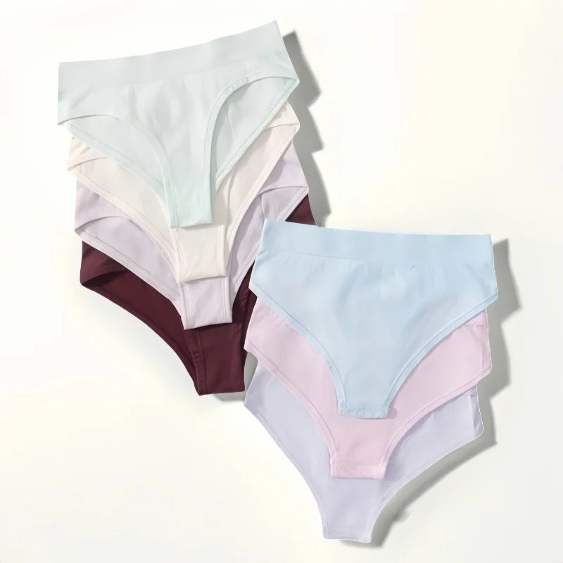 7Pcs/Set High Rise Briefs Women Panties Seamless Underwear Female Underpants Solid Color S-XXXL Sexy Lingerie Comfort Panty Aviola
