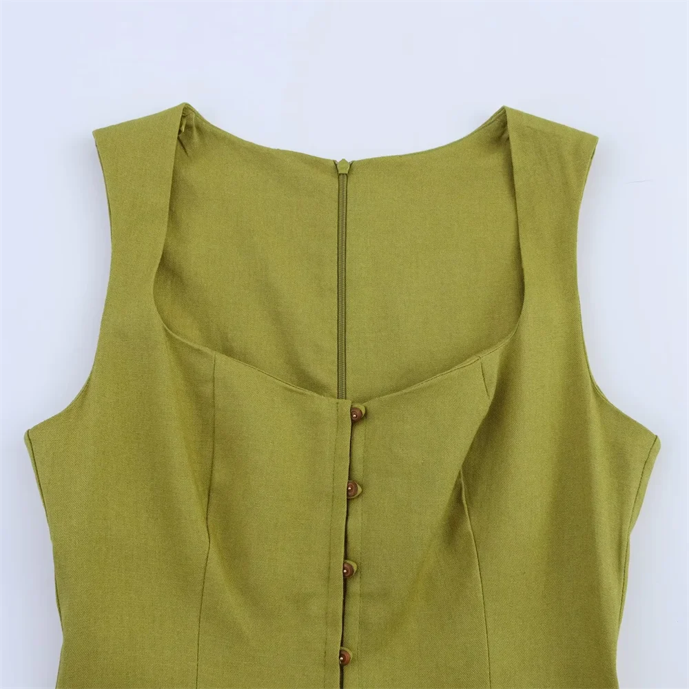 BM&MD&ZA2025Summer New Women's Sleeveless Square Neck Single-Breasted Temperament Simple Suspender Dress Aviola